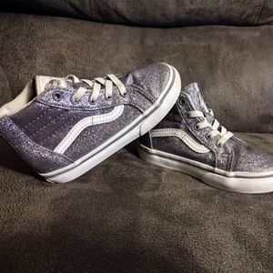 Vans Girl's  SK8 Metallic Glitter Silver Hi Zip Sneakers - Size 8 Toddler